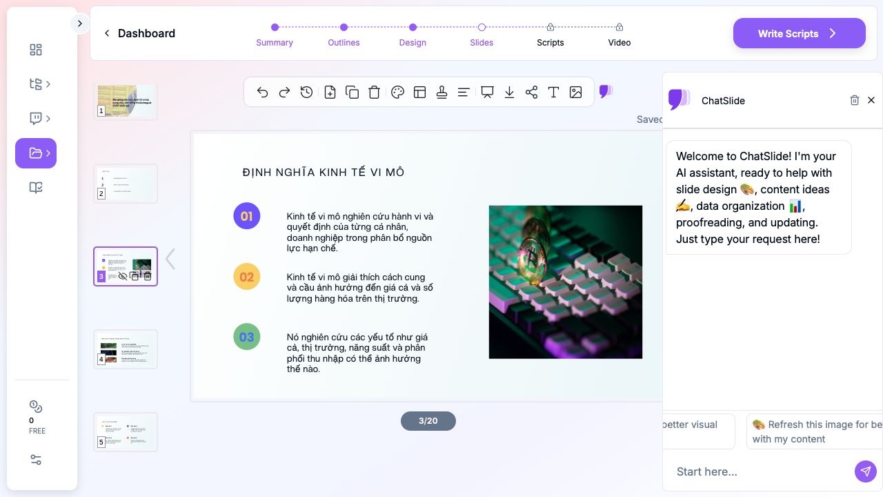 ChatSlide hiển thị bài giảng đại học về kinh tế vi mô với nội dung chuyên nghiệp