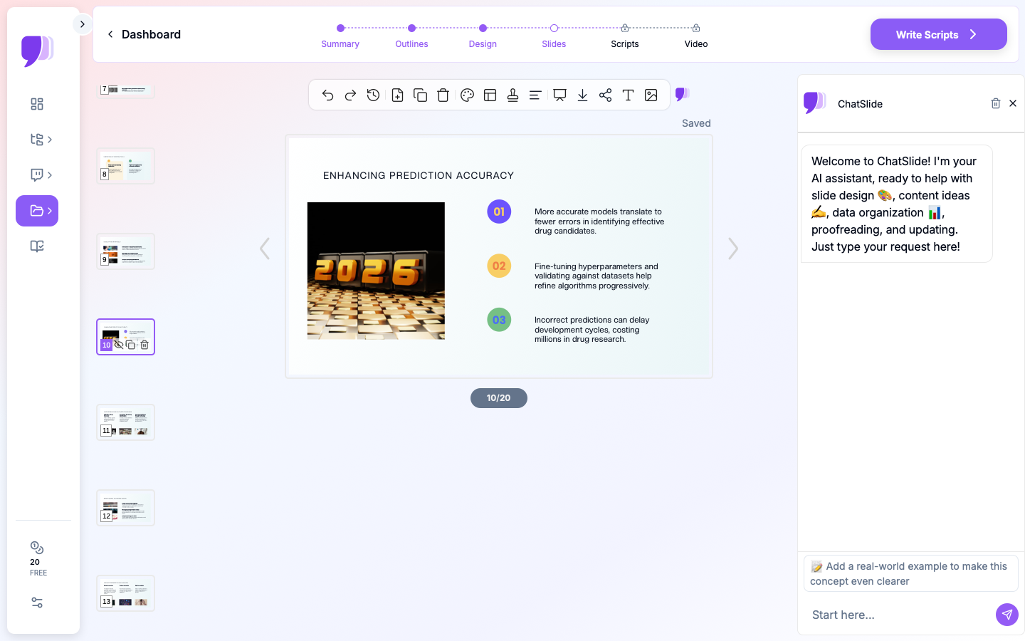 ChatSlide showing a capstone project presentation with Implementation and Results slide