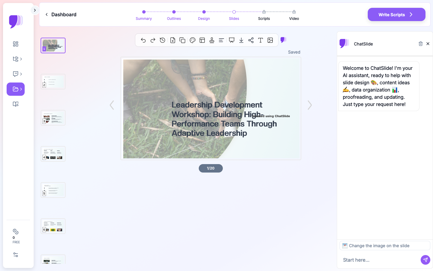 ChatSlide showing a leadership development training presentation